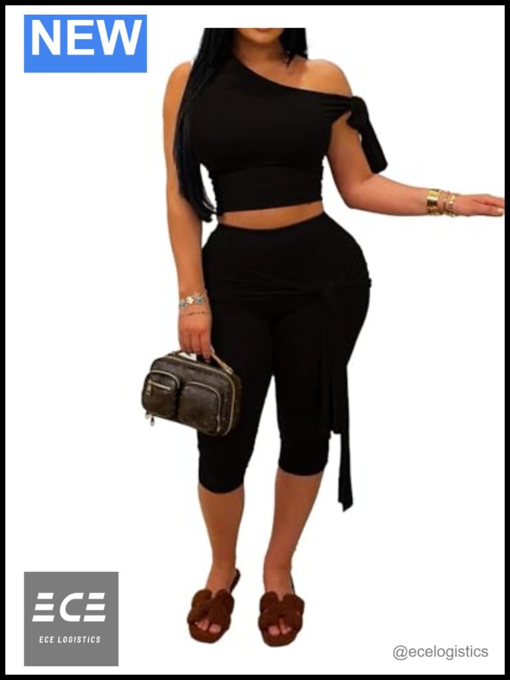 Women 2 Piece Off-Shoulder Crop Top High-Waist Capri Leggings Set